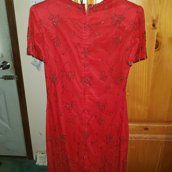 Allyson Whitmore Red Silk Beaded Party Dress size M - Picture 4 of 7
